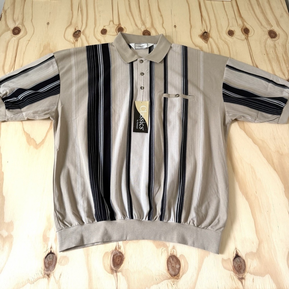 Vintage Classics by Pakmland 2XL Striped Knit Polo Shirt 90s Baggy Big Fit Retro